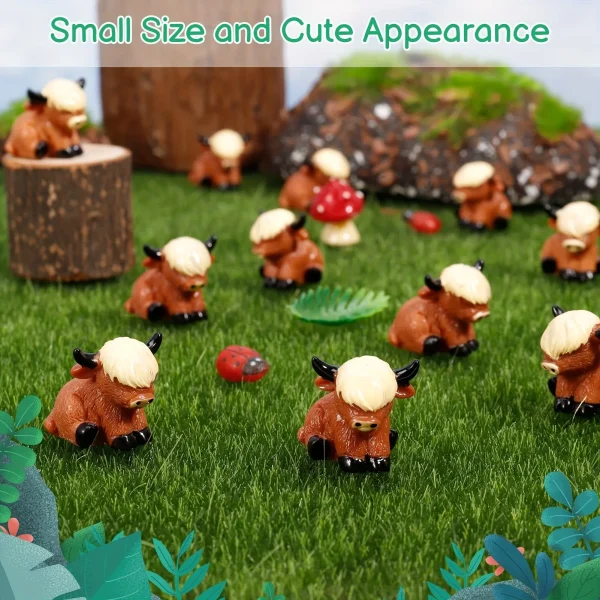 20pcs Charming Mini Highland Cow Figurines Cute Resin Animal Sculptures for DIY Crafts Dollhouse Garden for Room Decor 3