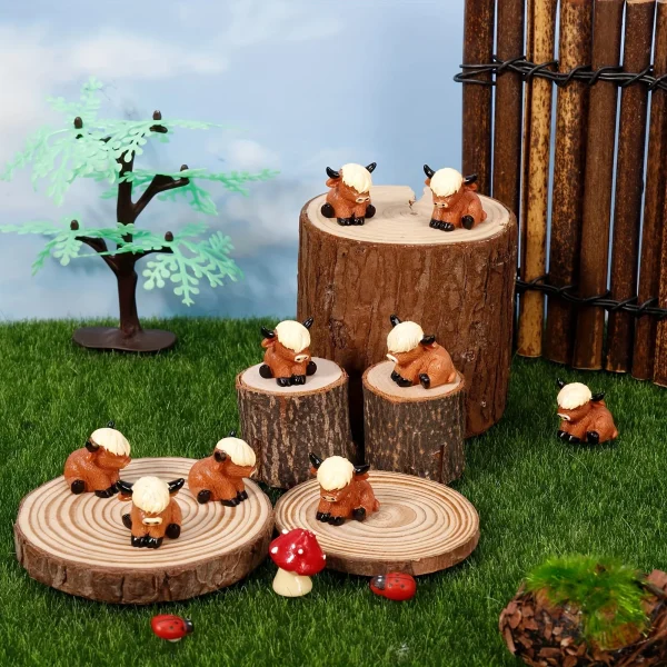 20pcs Charming Mini Highland Cow Figurines Cute Resin Animal Sculptures for DIY Crafts Dollhouse Garden for Room Decor 5