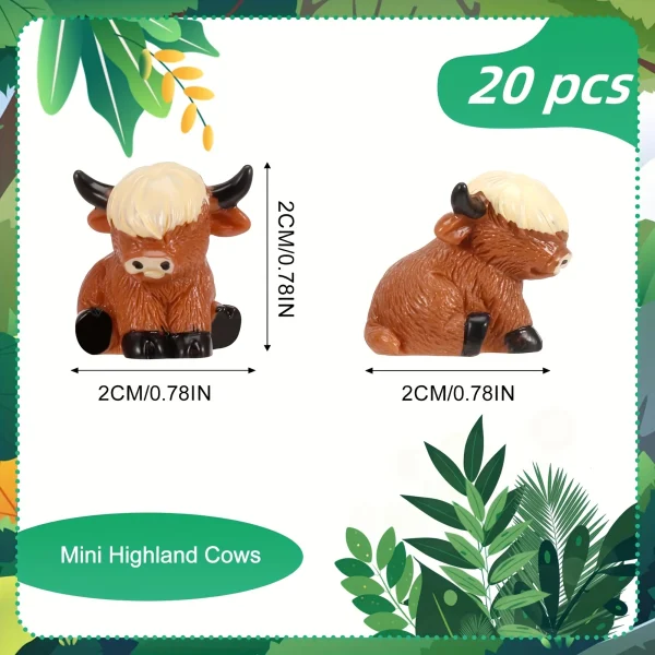 20pcs Charming Mini Highland Cow Figurines Cute Resin Animal Sculptures for DIY Crafts Dollhouse Garden for Room Decor 6