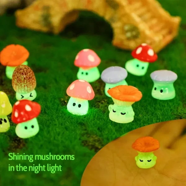 50/10PCS Mini Fluorescent Mushroom Luminous Garden Resin Figurines Decor Miniature Moss Microlandscape Landscape Crafts Decor 4