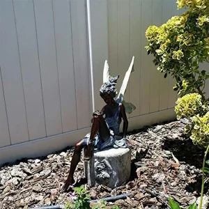 Sitting Fairy Statue Garden Ornament Resin Decorative Sculpture Outdoor Lawn Yard Decor Home Backyard Weatherproof Angel Figurin 1