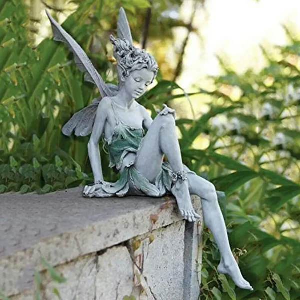 Sitting Fairy Statue Garden Ornament Resin Decorative Sculpture Outdoor Lawn Yard Decor Home Backyard Weatherproof Angel Figurin 2