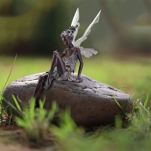 Sitting Fairy Statue Garden Ornament Resin Decorative Sculpture Outdoor Lawn Yard Decor Home Backyard Weatherproof Angel Figurin 4