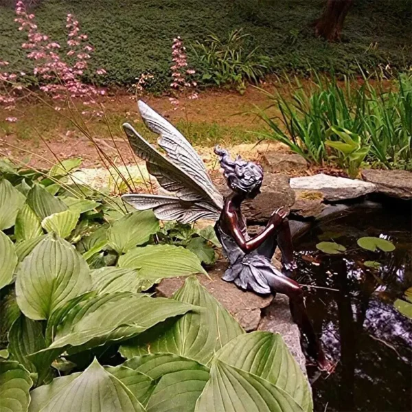 Sitting Fairy Statue Garden Ornament Resin Decorative Sculpture Outdoor Lawn Yard Decor Home Backyard Weatherproof Angel Figurin 5