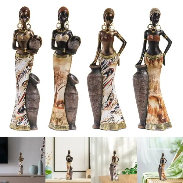 Africian Women Figurine Lightweight Multipurpose African Decor African Sculpture Home Decor Brown for Bookshelves Living Room 3