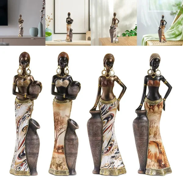 Africian Women Figurine Lightweight Multipurpose African Decor African Sculpture Home Decor Brown for Bookshelves Living Room 4