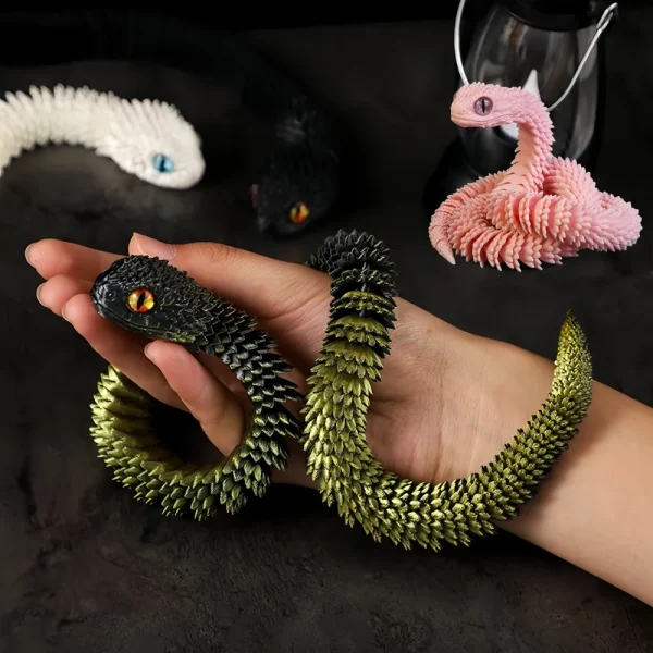 3D Printed Snake Multi-Joint Rotatable Stereoscopic Snake Office Desktop Ornament Home Decor Animal Model Figurine Car Decor 1