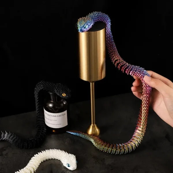 3D Printed Snake Multi-Joint Rotatable Stereoscopic Snake Office Desktop Ornament Home Decor Animal Model Figurine Car Decor 4