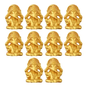 10PCS Golden Lord Ganesha Elephant God Figurine Resin Buddha Sculpture Hindu Ganesh Home Garden Decoration Religious Art Statues 1
