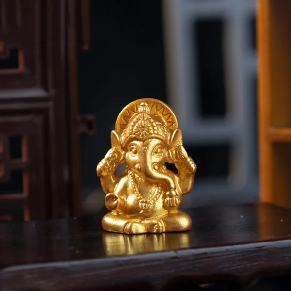 10PCS Golden Lord Ganesha Elephant God Figurine Resin Buddha Sculpture Hindu Ganesh Home Garden Decoration Religious Art Statues 2