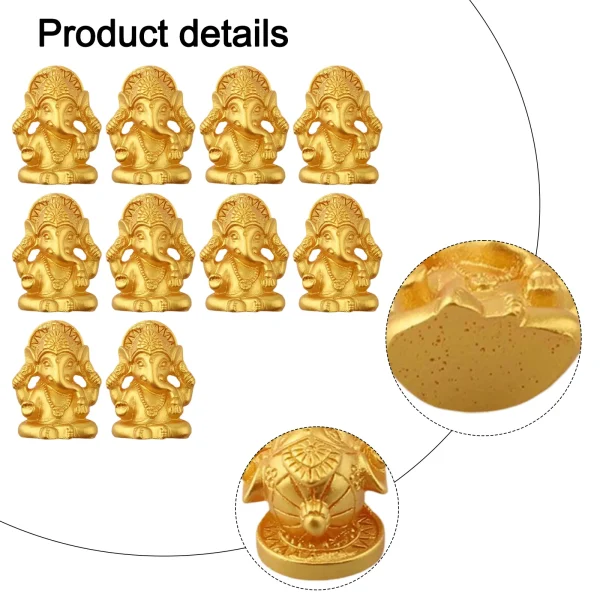 10PCS Golden Lord Ganesha Elephant God Figurine Resin Buddha Sculpture Hindu Ganesh Home Garden Decoration Religious Art Statues 5