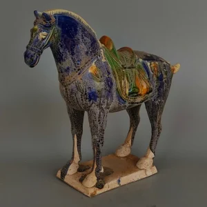Tang Sancai Blue Glazed War Horse Home Decor Ancient Porcelain Unearthed in Imitation Museum Decoration Sculptures Figurines 1