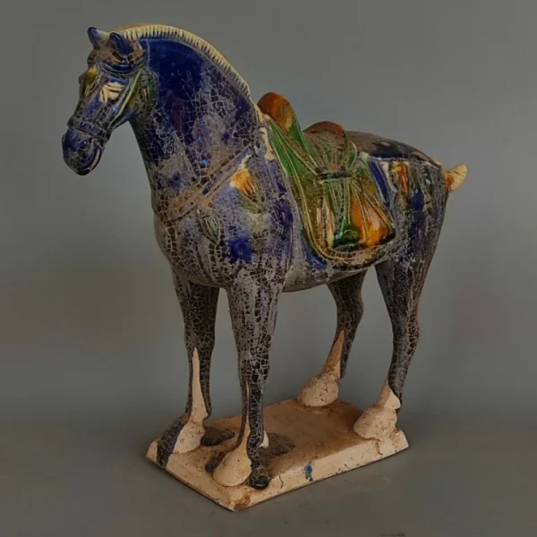 Tang Sancai Blue Glazed War Horse Home Decor Ancient Porcelain Unearthed in Imitation Museum Decoration Sculptures Figurines 1