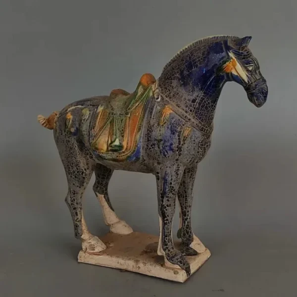 Tang Sancai Blue Glazed War Horse Home Decor Ancient Porcelain Unearthed in Imitation Museum Decoration Sculptures Figurines 2