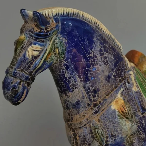 Tang Sancai Blue Glazed War Horse Home Decor Ancient Porcelain Unearthed in Imitation Museum Decoration Sculptures Figurines 5