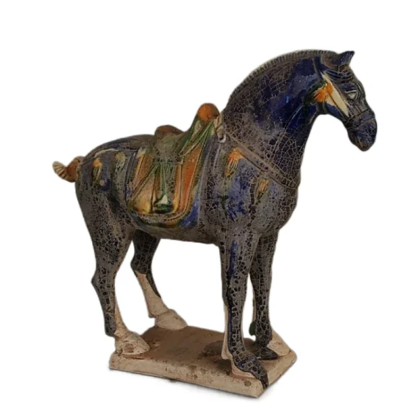 Tang Sancai Blue Glazed War Horse Home Decor Ancient Porcelain Unearthed in Imitation Museum Decoration Sculptures Figurines 6