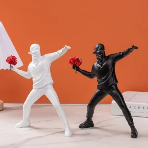 Flower Throwing Statue Flower Thrower Sculpture, Man Figurines Home Decor for Shelves,Art Craft Desk Decoration for Living Room 1