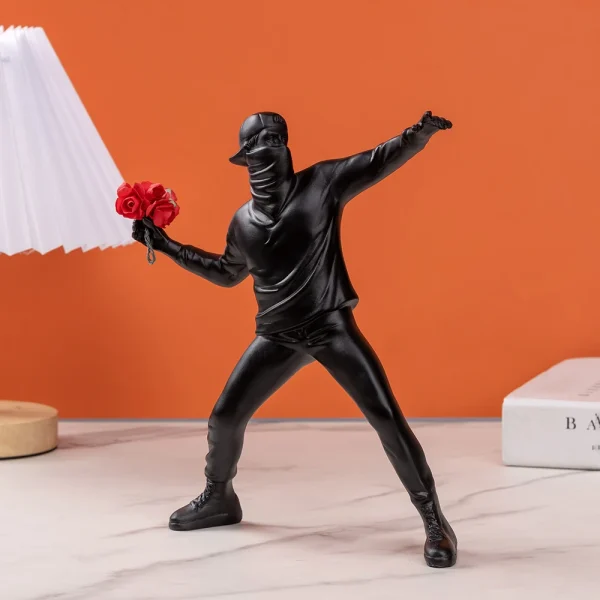 Flower Throwing Statue Flower Thrower Sculpture, Man Figurines Home Decor for Shelves,Art Craft Desk Decoration for Living Room 2