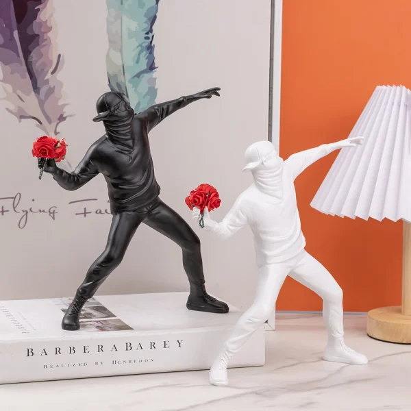 Flower Throwing Statue Flower Thrower Sculpture, Man Figurines Home Decor for Shelves,Art Craft Desk Decoration for Living Room 4