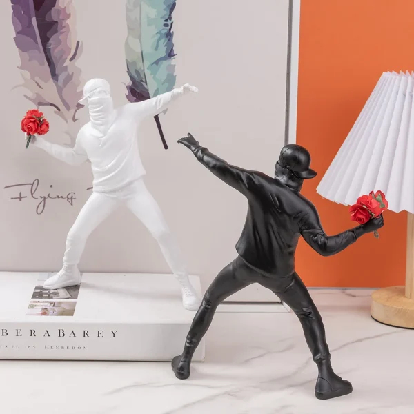 Flower Throwing Statue Flower Thrower Sculpture, Man Figurines Home Decor for Shelves,Art Craft Desk Decoration for Living Room 5