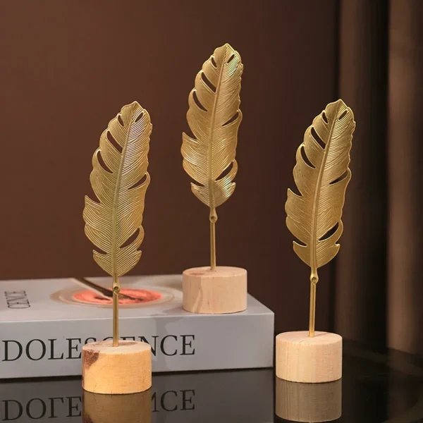 Golden Ginkgo Leaf Feather Metal Model Figurines Manual Desktop Crafts Ornaments Photo Props Statues Sculptures Home Decor 2