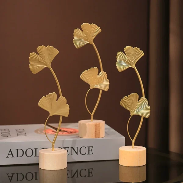 Golden Ginkgo Leaf Feather Metal Model Figurines Manual Desktop Crafts Ornaments Photo Props Statues Sculptures Home Decor 3