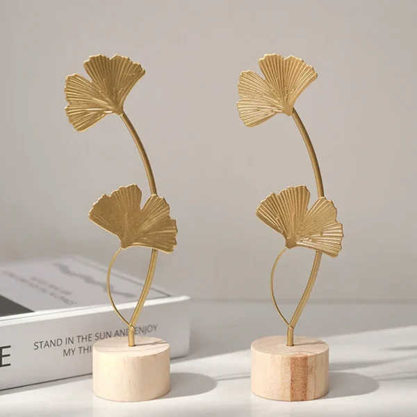 Golden Ginkgo Leaf Feather Metal Model Figurines Manual Desktop Crafts Ornaments Photo Props Statues Sculptures Home Decor 4