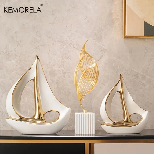 Ceramics Luxury Sailboat Sculpture Post-modern Living Room Ornaments Office Desk Accessories Decorative Boat Figurines Craft 1