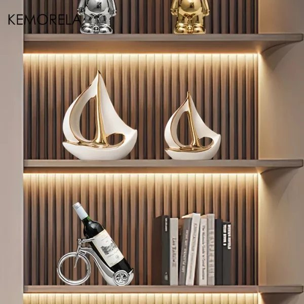 Ceramics Luxury Sailboat Sculpture Post-modern Living Room Ornaments Office Desk Accessories Decorative Boat Figurines Craft 2
