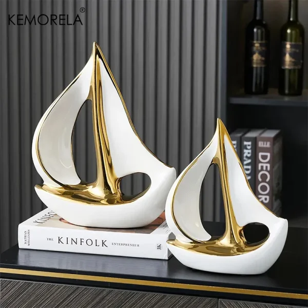 Ceramics Luxury Sailboat Sculpture Post-modern Living Room Ornaments Office Desk Accessories Decorative Boat Figurines Craft 3