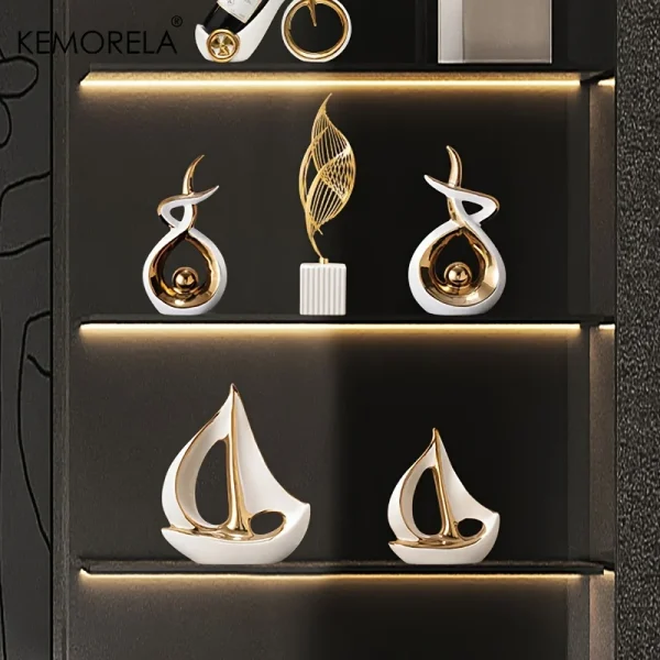 Ceramics Luxury Sailboat Sculpture Post-modern Living Room Ornaments Office Desk Accessories Decorative Boat Figurines Craft 4