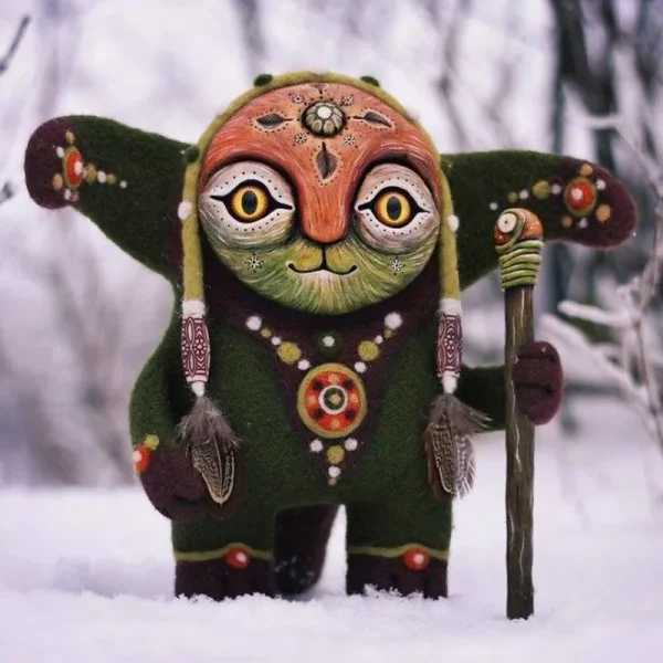 1pc Courtyard Garden Resin Statue Three Eyes Alien Statue Sculpture Fantasyland Creatures Ornaments Home Decor Elf Figurines 2