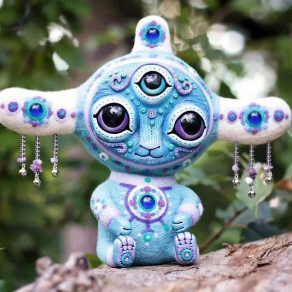 1pc Courtyard Garden Resin Statue Three Eyes Alien Statue Sculpture Fantasyland Creatures Ornaments Home Decor Elf Figurines 4