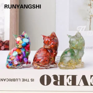 1PC Natural Crystal Stone Clovely Cat Statue Reiki Stone Figurine Amulet Fengshui Sculpture for Home Office Decoration 1
