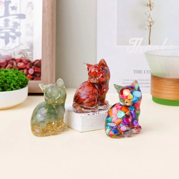 1PC Natural Crystal Stone Clovely Cat Statue Reiki Stone Figurine Amulet Fengshui Sculpture for Home Office Decoration 3