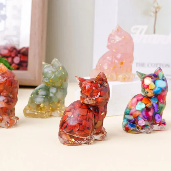 1PC Natural Crystal Stone Clovely Cat Statue Reiki Stone Figurine Amulet Fengshui Sculpture for Home Office Decoration 4