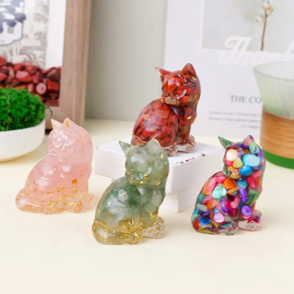 1PC Natural Crystal Stone Clovely Cat Statue Reiki Stone Figurine Amulet Fengshui Sculpture for Home Office Decoration 6