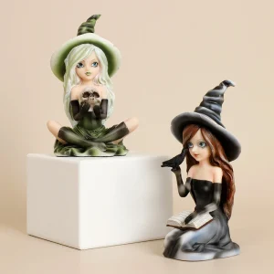 Witch Figurine with owl Halloween Decor Cat Witch Statue Black Cat Statue Witch home Decoration Sculpture Fairy Figure Gift 1