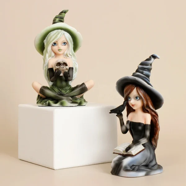 Witch Figurine with owl Halloween Decor Cat Witch Statue Black Cat Statue Witch home Decoration Sculpture Fairy Figure Gift 1