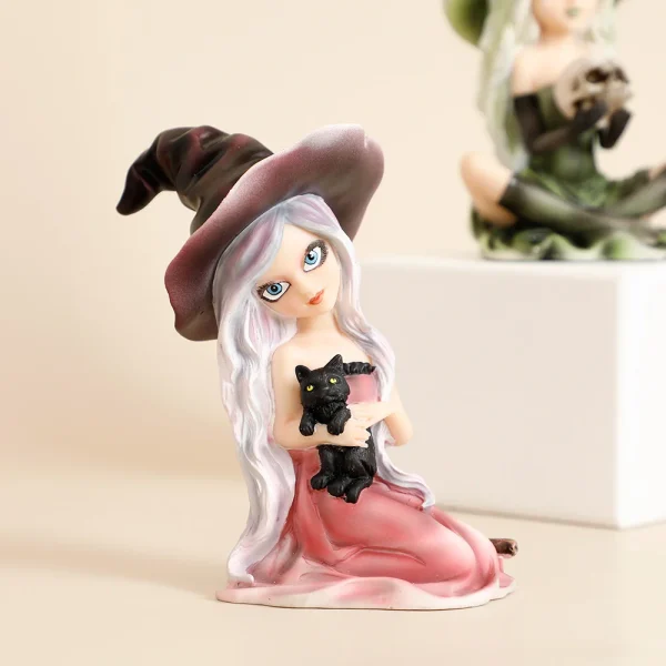 Witch Figurine with owl Halloween Decor Cat Witch Statue Black Cat Statue Witch home Decoration Sculpture Fairy Figure Gift 3