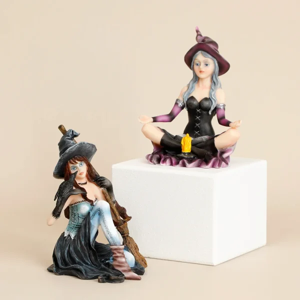 Witch Figurine with owl Halloween Decor Cat Witch Statue Black Cat Statue Witch home Decoration Sculpture Fairy Figure Gift 5