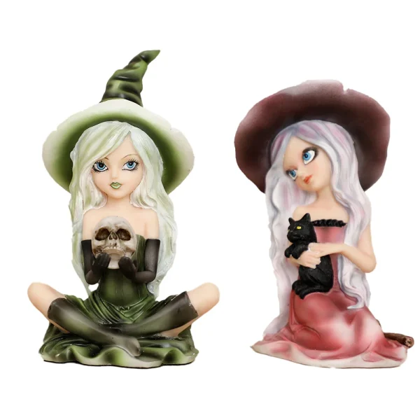 Witch Figurine with owl Halloween Decor Cat Witch Statue Black Cat Statue Witch home Decoration Sculpture Fairy Figure Gift 6