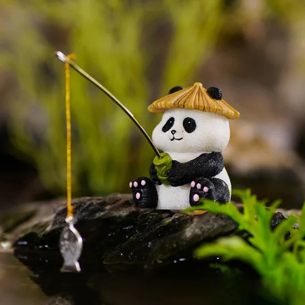 Garden Statue Resin Panda Fishing Figurines Sculpture Yard Art Ornament For Fairy Garden Patio Lawn Balcony Housewarming Gifts 3