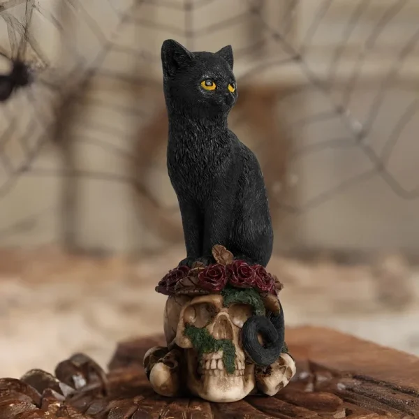 ERMAKOVA Resin Skull Head Sculpture Crow Black Cat Statue Figurine Creative Desktop Skull Figurine Home Office Decor Gift 2