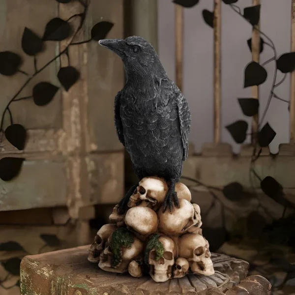 ERMAKOVA Resin Skull Head Sculpture Crow Black Cat Statue Figurine Creative Desktop Skull Figurine Home Office Decor Gift 3