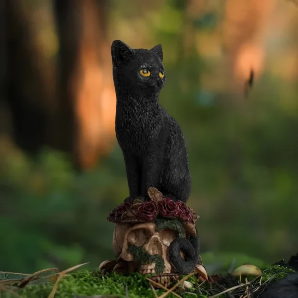 ERMAKOVA Resin Skull Head Sculpture Crow Black Cat Statue Figurine Creative Desktop Skull Figurine Home Office Decor Gift 4