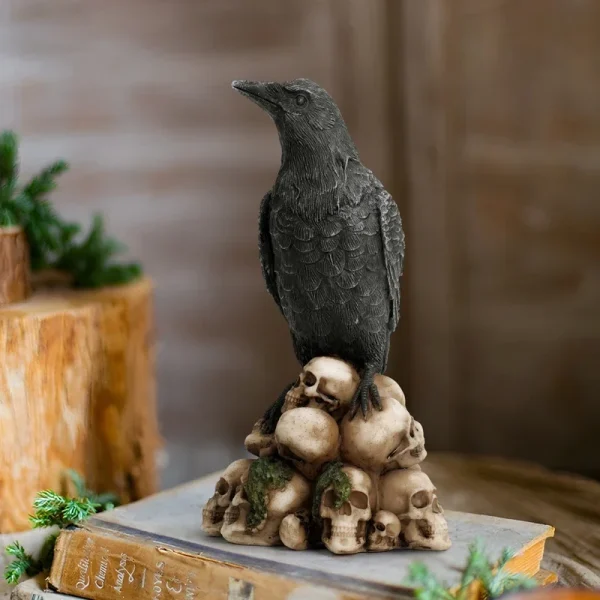ERMAKOVA Resin Skull Head Sculpture Crow Black Cat Statue Figurine Creative Desktop Skull Figurine Home Office Decor Gift 5