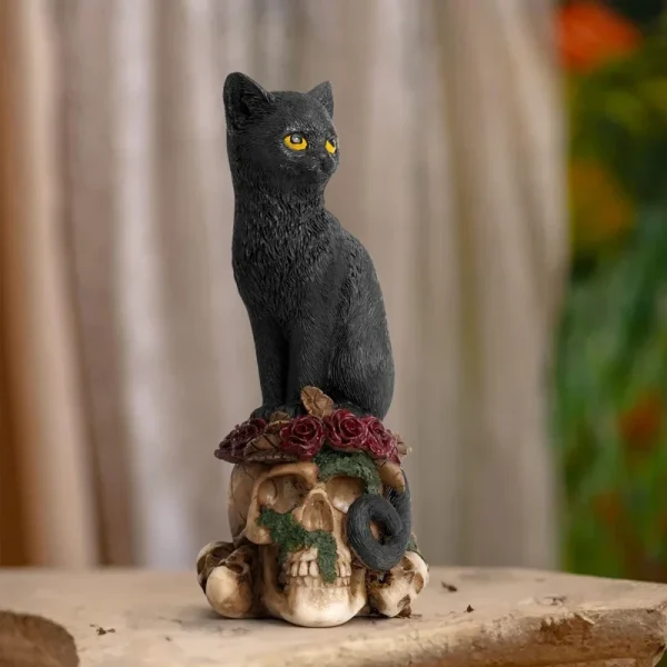 ERMAKOVA Resin Skull Head Sculpture Crow Black Cat Statue Figurine Creative Desktop Skull Figurine Home Office Decor Gift 6