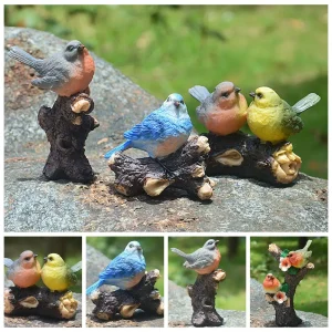 Lifelike Bird Statue Sparrow On Branch Kingfisher Figurine Animal Sculpture Bonsai Decoration Fairy Garden Micro Landscape Resin 1