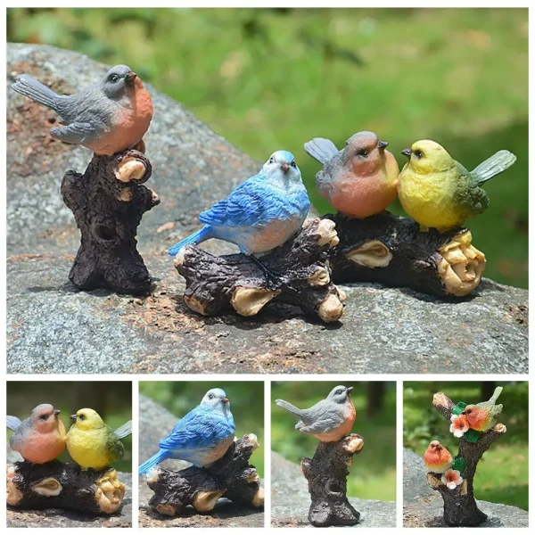 Lifelike Bird Statue Sparrow On Branch Kingfisher Figurine Animal Sculpture Bonsai Decoration Fairy Garden Micro Landscape Resin 1